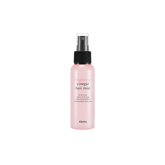 A'PIEU Raspberry Hair Vinegar Mist is packed with nourishing raspberry and hibiscus extract, helping to condition your hair and scalp. The natural vinegar helps to balance oil and water, plus eliminate bad odor. Enjoy a refreshing way to style and protect your hair, with a natural finish.