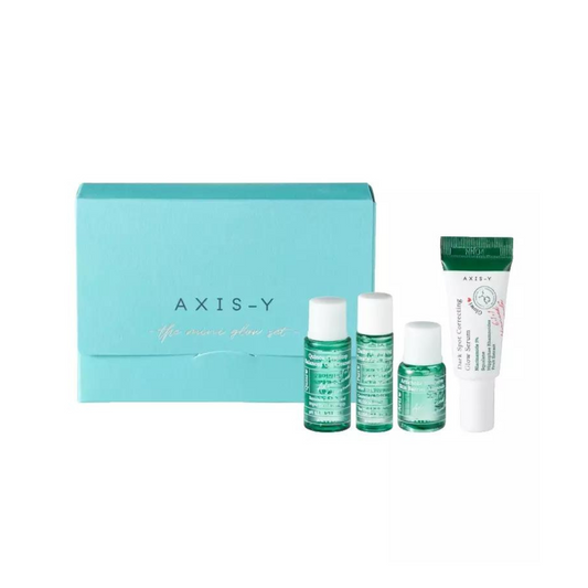 A thoughtful set from AXIS-Y, comprised of four skincare minis, created by skincare enthusiasts, perfect for gifting. Unlock luminous and radiant skin with Quini, Puri, Arti, and Glowi - A four-step collection of community-approved minis.