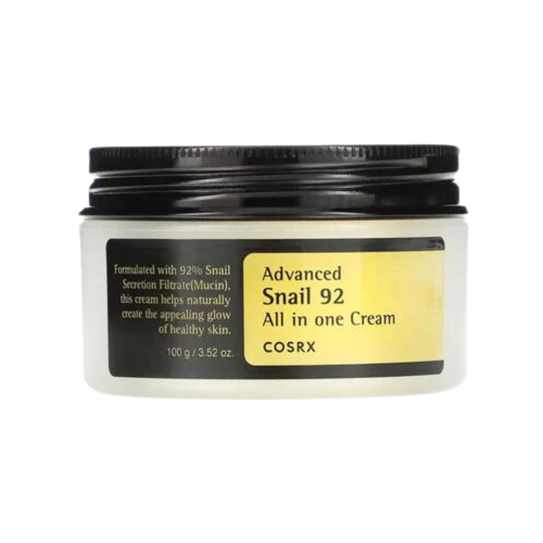 COSRX's Advanced Snail 92 All in One Cream helps to repair and soothe sensitized skin after breakouts, enriched with 92% of snail mucin for maximum hydration. This rich gel type cream absorbs quickly into the skin, leaving skin feeling nourished and refreshed. Perfect for any skin type.